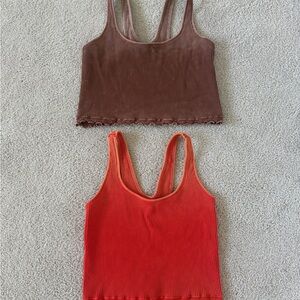 Brown Ribbed Tank Top / orange Ribbed Tank Top - Women's Sleeveless Tops